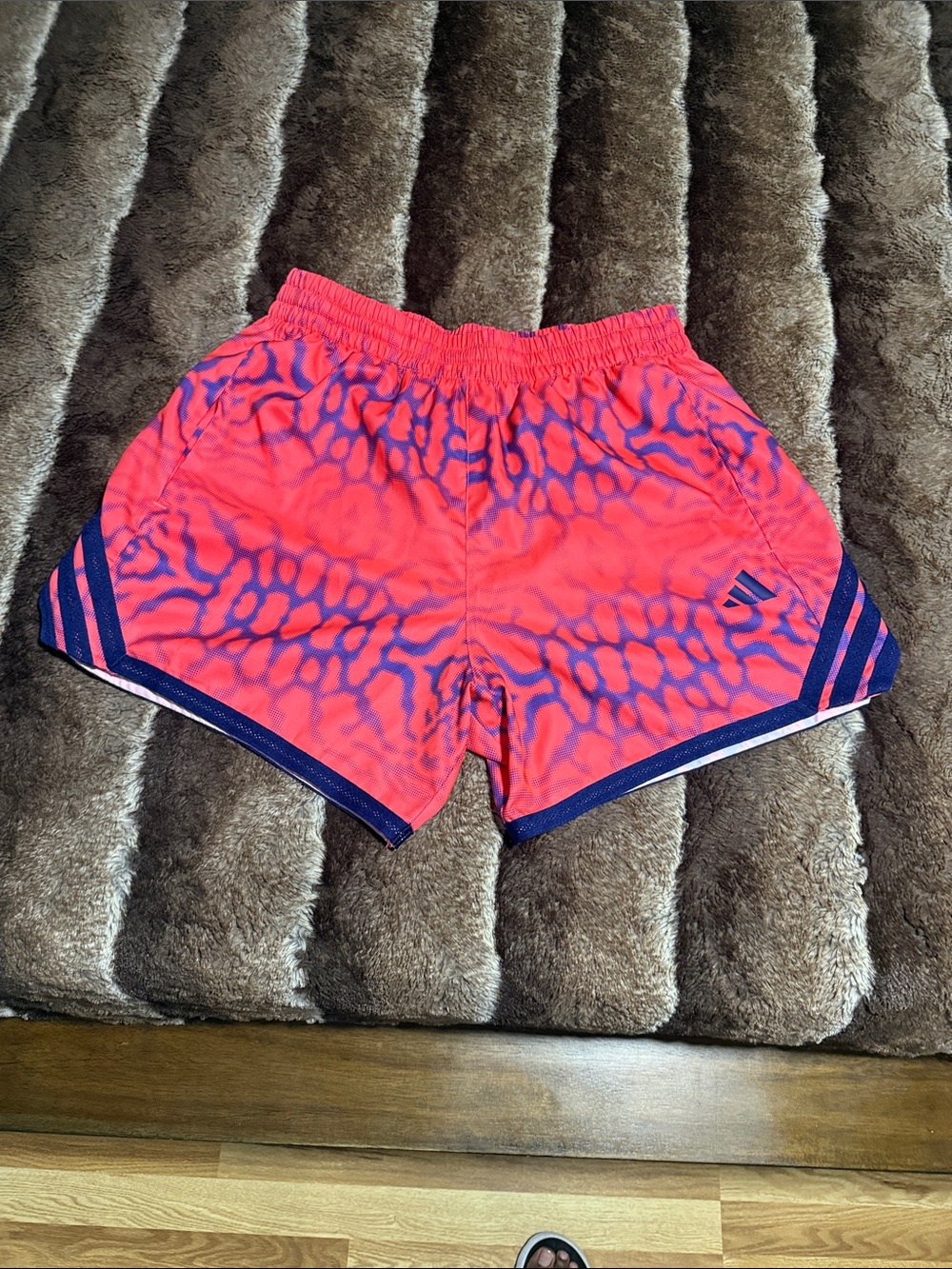 adidas Women's Coral Pink Athletic Shorts with Purple Accents